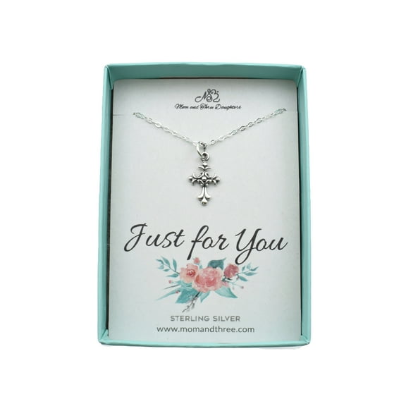 Scrolled Cross Necklace in Sterling Silver. Women's Cross. Gift for Her