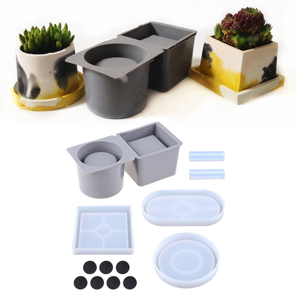 ZPAQI Square Round Concrete Flower Pot Tray Silicone Mould Planter Epoxy Resin Mold