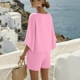 thumbnail image 6 of Cutuoiiu Women's Loose Fit Solid Color Cotton Linen Two Piece Set with V-Neck Batwing Top and Pocket Shorts for Summer Casual Wear Gifts, 6 of 8