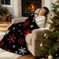 thumbnail image 3 of 1pc Hypoallergenic Flannel Blanket - All Season Soft Warm Blanket, Red and White Snowflake Print, 3 of 6