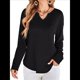 thumbnail image 2 of Blusas para Mujer, de Punto Gofre, de Larga, con Cuello en V y Muescas, Informales, Modernas, de Color Liso, Holgadas Negro L, 2 of 8