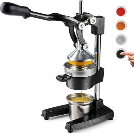 

Cast Iron Citrus Juicer | Extra-Large Commercial Grade Manual Hand Press | Heavy Duty Countertop Squeezer for Fresh Orange Juice (Bonus Stainless Steel Cup) (Black)