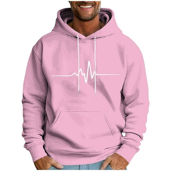 SGFCWSX Mens Oversized Hoodie Men Fleece Lined with Drawstring Hood Casual Graphic Pullover Sweatshirt Pink Size 2XL