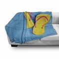 thumbnail image 3 of Yellow and Blue Soft Flannel Fleece Throw Blanket, Flip Flops on Wooden Pier Cheerful Holiday Travel Relax Image, Cozy Plush for Indoor and Outdoor Use, 70" x 90", Sky Blue Yellow Pink, by Ambesonne, 3 of 6