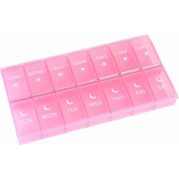 AM PM Large Weekly Pill Organizer 7 Days 2 Times a Day Medicine Vitamin Storage Box