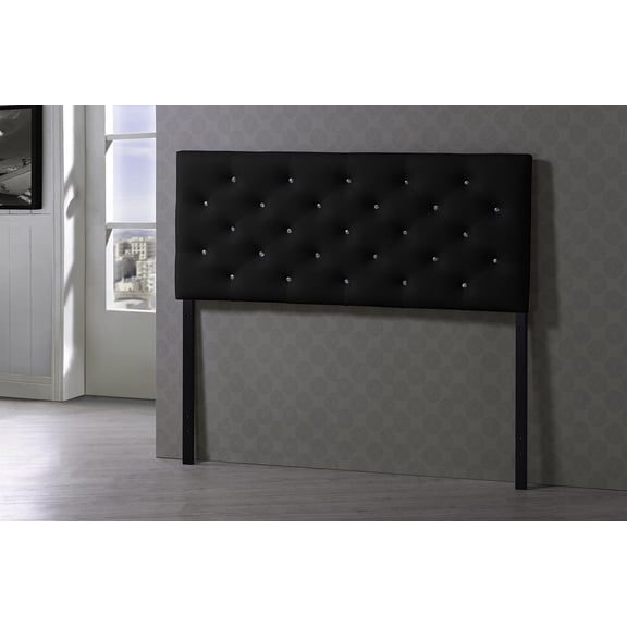 Pemberly Row Faux Leather Tufted Full Panel Headboard in Black