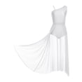 thumbnail image 6 of Kaerm Womens Sleeveless Lyrical Dance Dress Glittery Asymmetrical Shoulder Split Dress Modern Dancewear White S, 6 of 7