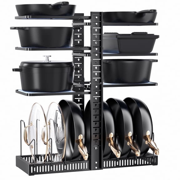 ORDORA Pots and Pans Organizer, 6-Tier Adjustable Dual-Side Liftable Cabinet Pot Rack