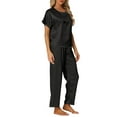 thumbnail image 4 of Conjunto de pijamas de satén para mujeres INSPIRE CHIC, atuendos de verano, camisetas de manga corta con pantalones, conjuntos de lounge de seda L negro, 4 of 6
