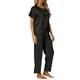 thumbnail image 4 of Conjunto de pijamas de satén para mujeres INSPIRE CHIC, ropa de verano, camisetas de manga corta con pantalones, conjuntos de lounge de seda XL negro, 4 of 6