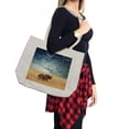 thumbnail image 2 of Safari Shopping Bag, Wild Animal Sun Beaming Through Cloudy Sky Grassland Autumn View Picture, Eco-Friendly Reusable Bag for Groceries Beach and More, 15.5" X 14.5", Cream, by Ambesonne, 2 of 2
