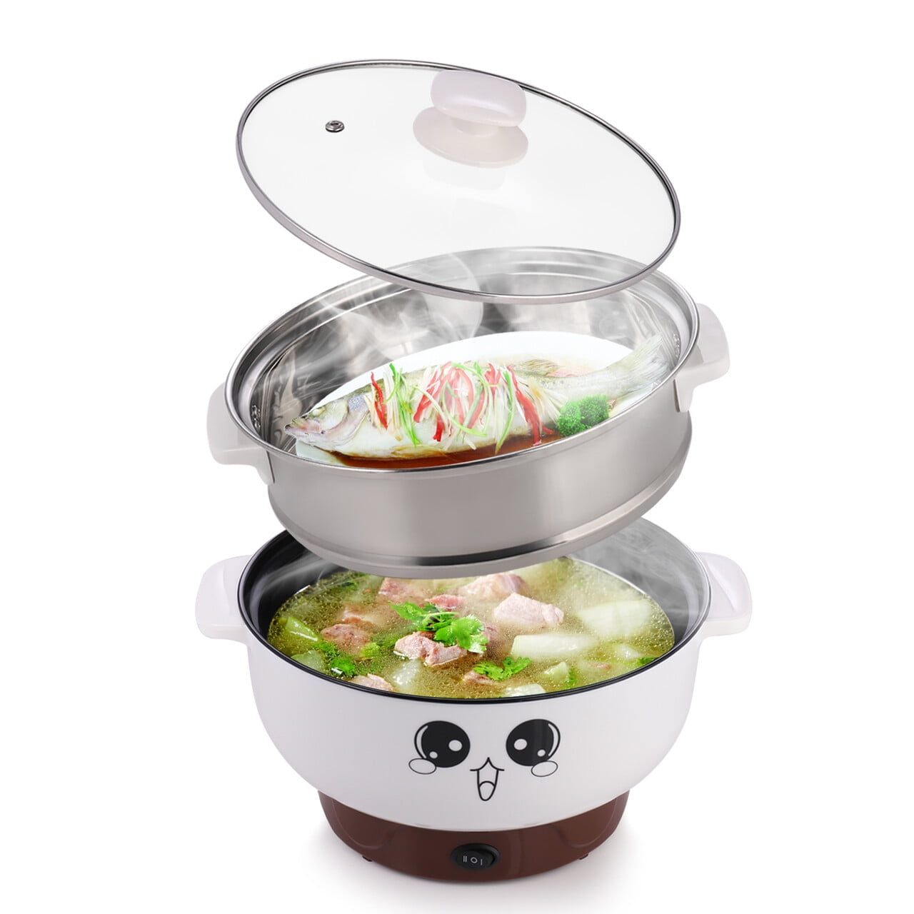 Multi-function Electric Skillet Noodle Rice Cooker Cooking Stainless Steel 2.3L 