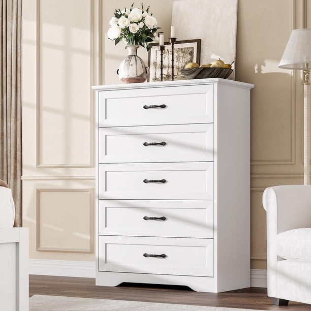 5 - cajón cómoda dormitorio: chest of cajones con anchura metal handle, rural moderno, madera altura cómoda, natural texture, almacenamiento organizer dormitorio, sala estar, niños room (blanca)
