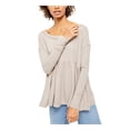 thumbnail image 1 of FREE PEOPLE Womens Beige Long Sleeve Jewel Neck Baby Doll Top Size: M, 1 of 4