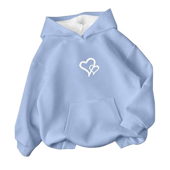 Bysome Boys Sweatshirts Heart Print Long Sleeve Hooded Tops Autumn Stylish Boys Hoodies Size 4-5 Years Light Blue