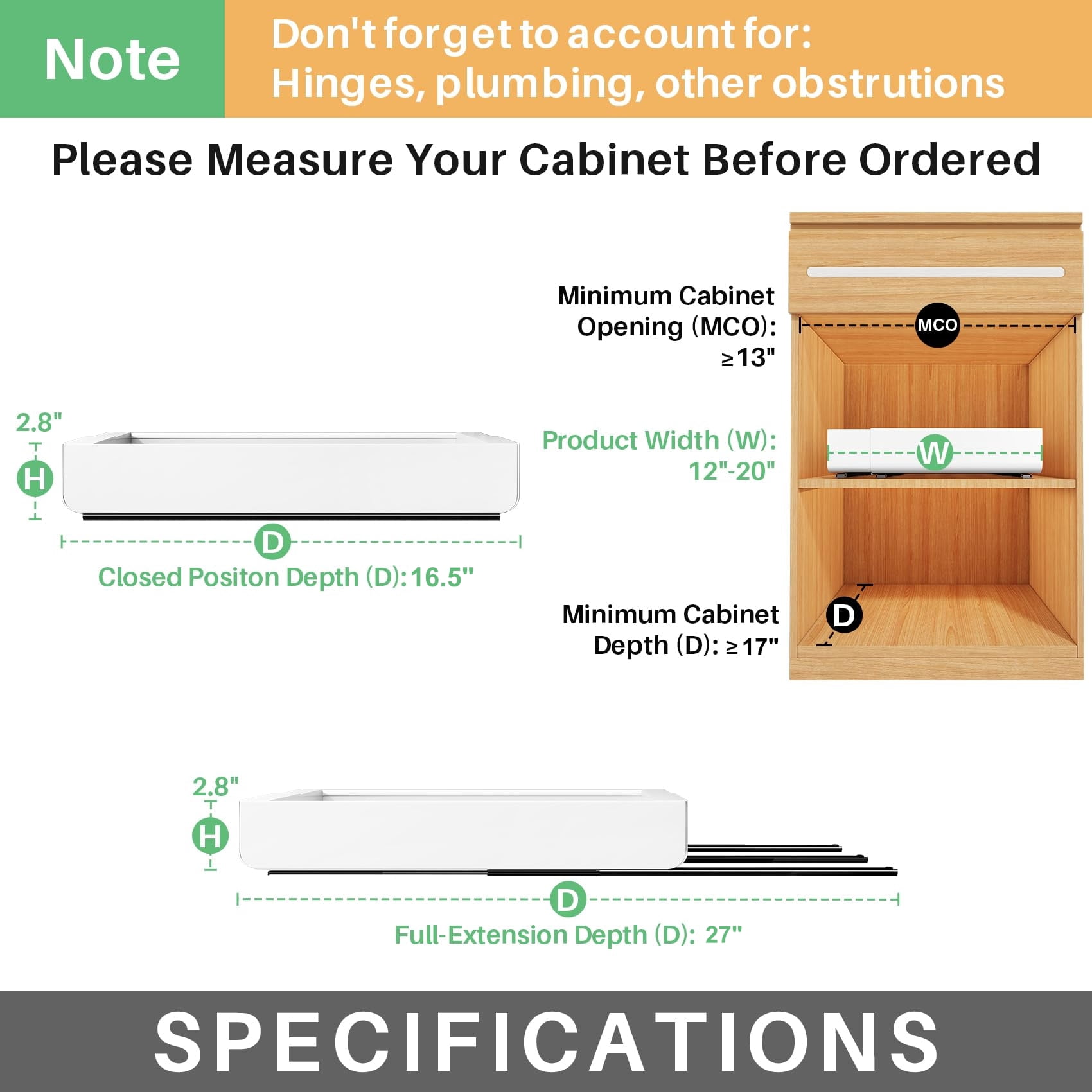 FOUKUS 2 Pack Adjustable Width 12″–20″ Pull Out Cabinet Organizer: Heavy-Duty Expandable Slide Out Drawer for Kitchen Cabinet, Rust-Resistant Carbon Steel Rack, No Drill Under Sink Storage Shelf