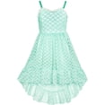 thumbnail image 6 of Sunny Fashion Girls Dress 2 Piece Set Green Lace Overlay Bell Sleeve Top Heart Valentine's Day High Low 7 Years, 6 of 9