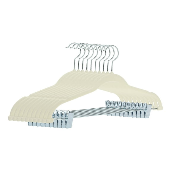 Unique Bargains Non-Slip Flocked Hangers with Pinch Clips 10 Packs Beige
