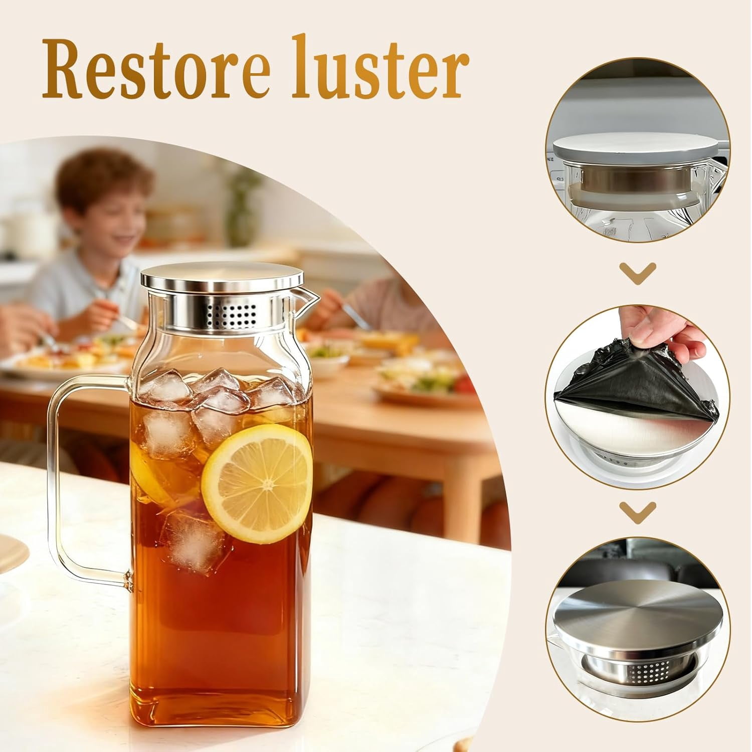 2 Pack 68 oz Square Glass Pitcher with Lid and Handle for Fridge, Iced Tea and Coffee Carafe Beverage Serveware, Heat Resistant Borosilicate Water Jug for Hot/Cold Drinks and Milk