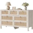 thumbnail image 4 of SICOTAS 51.18" Wide Boho Dresser with 7 Storage Drawers,Rattan Chest of Drawer for Bedroom, Large Capacity Organizer TV Center for Living Room in White Cream Oak, 4 of 9