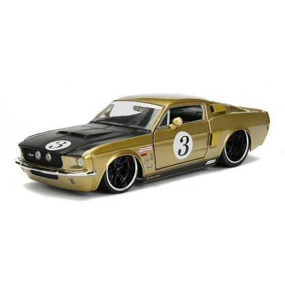 1-24 1967 Ford Shelby GT-500 No. 3 Hood Big Time Muscle Diecast Model Car, Gold with Matt Black
