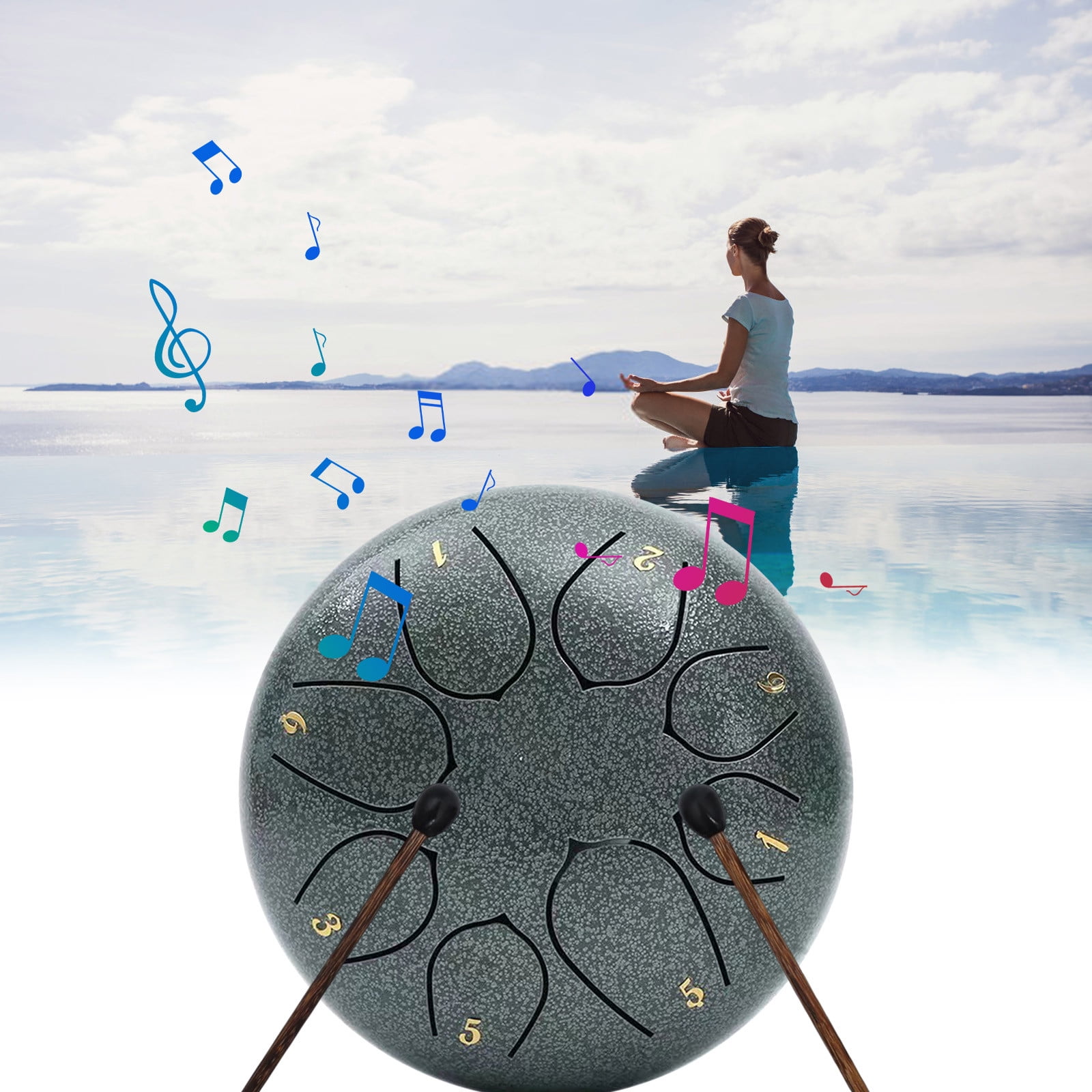 Viflosae Kids Educational Toys Outdoor Rain Drum Outdoor Rain Play Steel Tongue Drum 11.4cm 8 Tones Essential Drum With Drumsticks And Music Handpan Meditation Drum for Garden Meditation