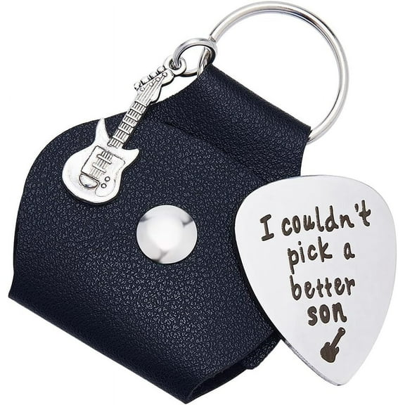 I Couldn't Pick A Better Son Guitar Picks Word Keychain Stainless Steel Engraving Guitar Pick Holder Jewelry Gift Leather Guitar Themed Gifts for Christmas Gifts Guitar Players Birthday for diy