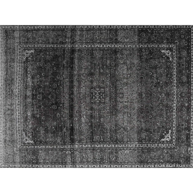 Ahgly Company Machine Washable Indoor Rectangle Traditional Charcoal Black Area Rugs, 8' x 12'