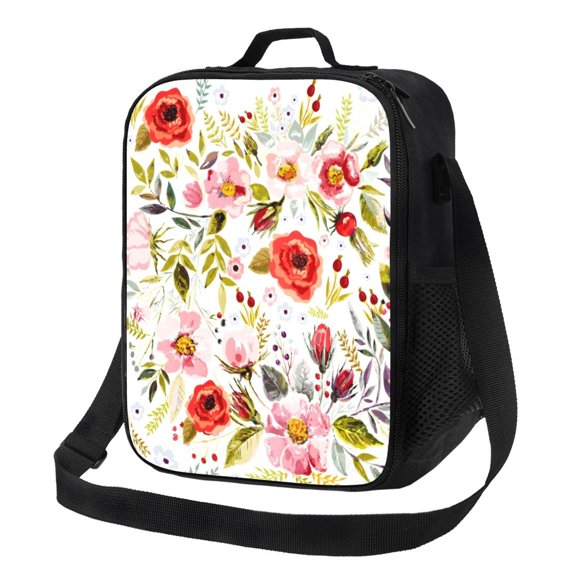 Wildflowers Floral Lunch Bag Insulated Thermal Lunch Box with Shoulder Strap & Handle for Women and Men