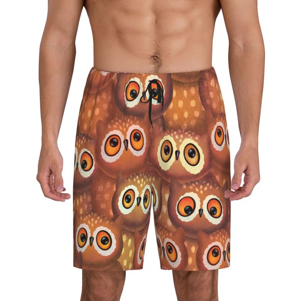 Balery Brown Owl Pantalones cortos de pijama de punto de algodón para hombre con cinturilla y bolsillos-Medium