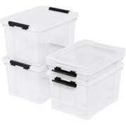 35 Quart Latching Storage Box with Wheels, See-Through Base Plastic Container Bins with Secure Latching Lid, Black Latch, (4-Pack)