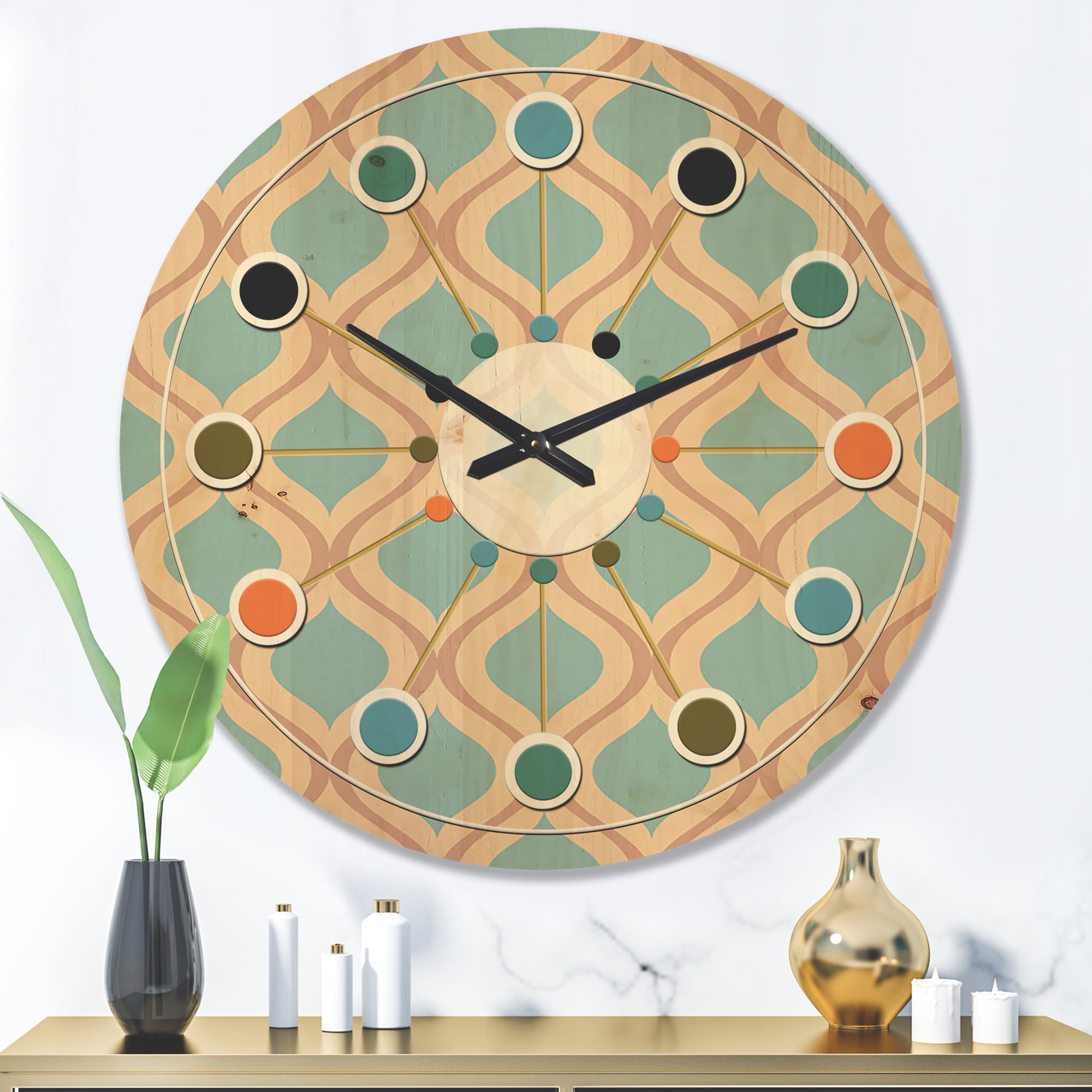 Designart 'Abstract Retro Geometrical Design Pattern V' Mid-Century Modern Wood Wall Clock