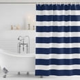 thumbnail image 2 of Polyester Fabric Navy Blue Stripe Shower Curtain, Modern Simple Geometric White Striped Waterproof Bathtub Curtain Bathroom Decor Set with Hooks 36 x 72 Inches, 2 of 6