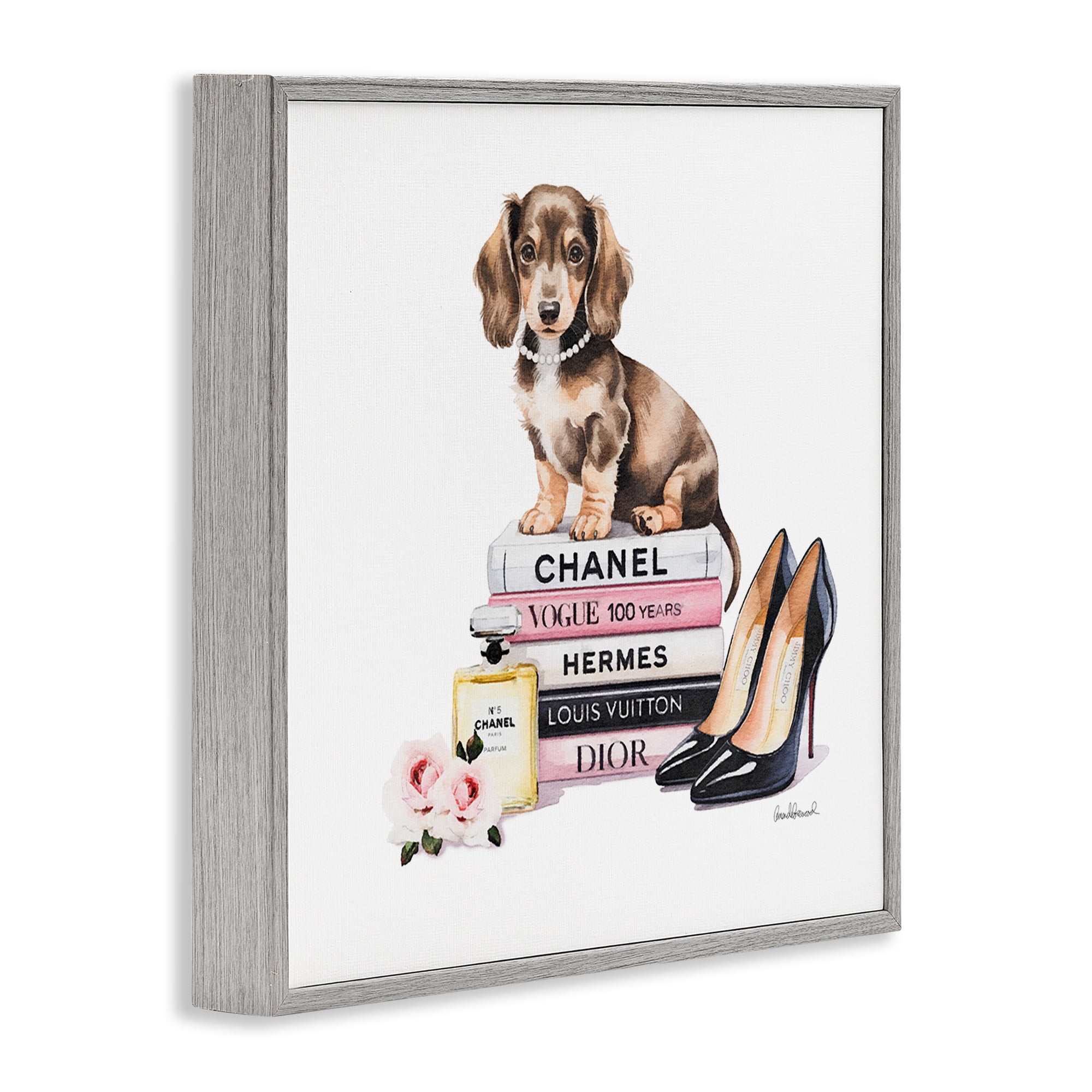 Stupell Industries Luxury Fashion Books & Dog Gray Framed Giclee Art, design by Amanda Greenwood