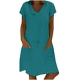 thumbnail image 2 of Idoravan Summer Dresses for Women Clearance Fashion Women Summer Casual Solid Dress V-Neck Short Sleeve Loose Dress, 2 of 4