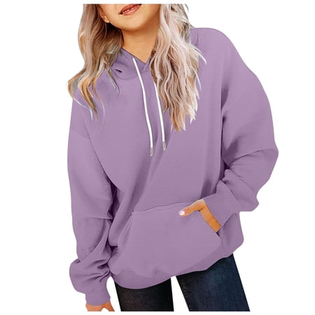 Splozh Kids Hoodie Cotton Sweatshirt Girls Long Sleeve Hooded Sweatshirt Thick Graphic Hoodie Cute Pullovers Tops Purple 10-11 Years