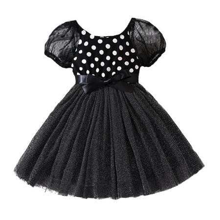 

Toddler Girls Tulle Princess Dress Leisure Polka Dots Bow Tie Printed Short Sleeve Kids Clothes Spring Summer Girls Dresses