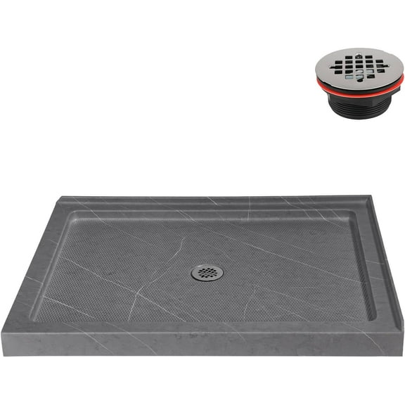 Streamline NTM-914-48GR-CR 48 in. x 36 in. Corner Acrylic Shower Base in Matte Grey with Center Drain, Drain Included