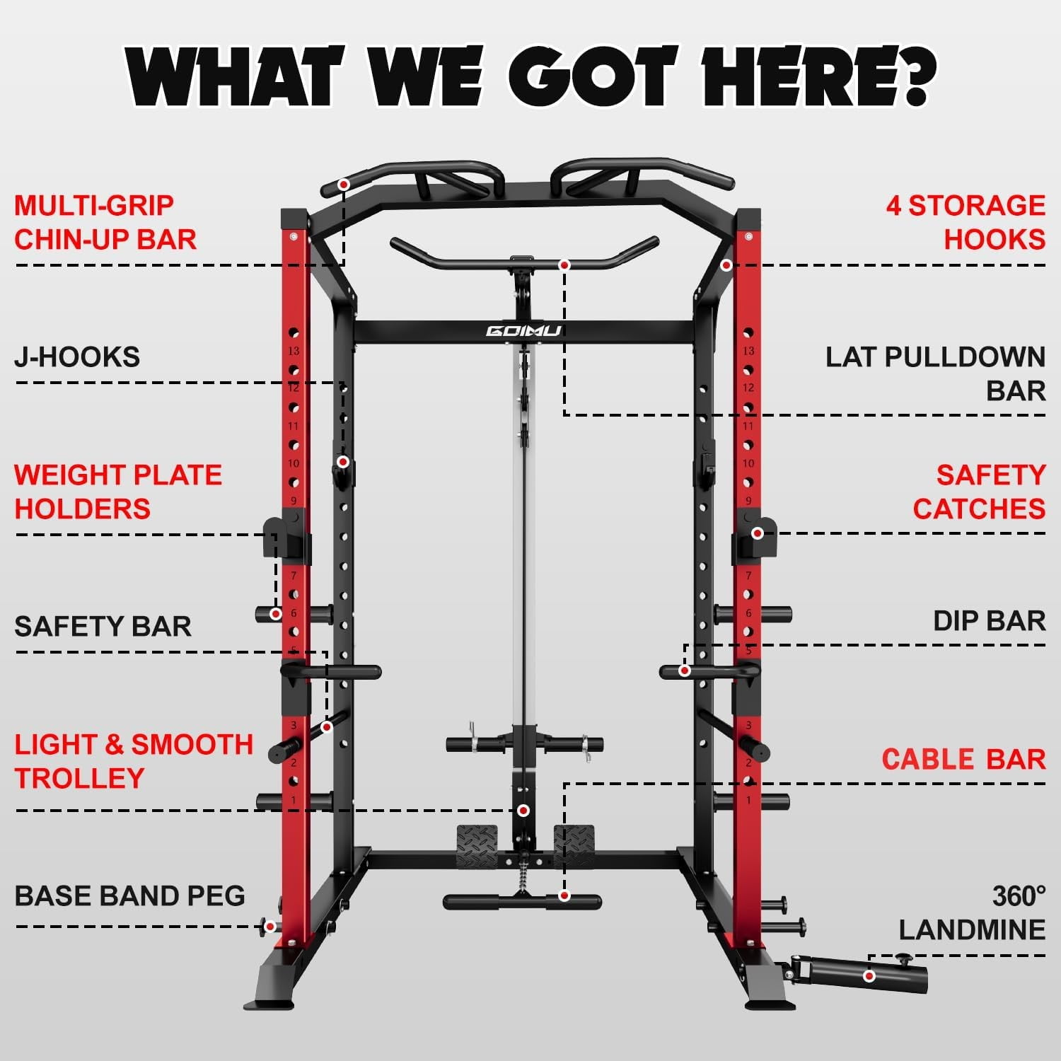 MITONOS Power Cage, 2000LBS Squat Rack with LAT Pulldown,Power Rack Strength Training Machine, Weight Lifting Equipment with More Attachments,Weight Bench,Olympic Barbell Weight Set for Home Gym,Red