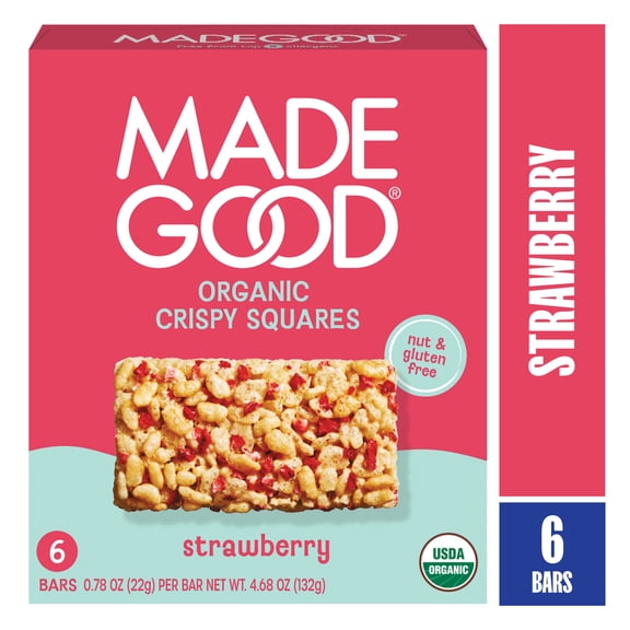 MadeGood Strawberry Crispy Squares, Gluten Free, 6 Ct