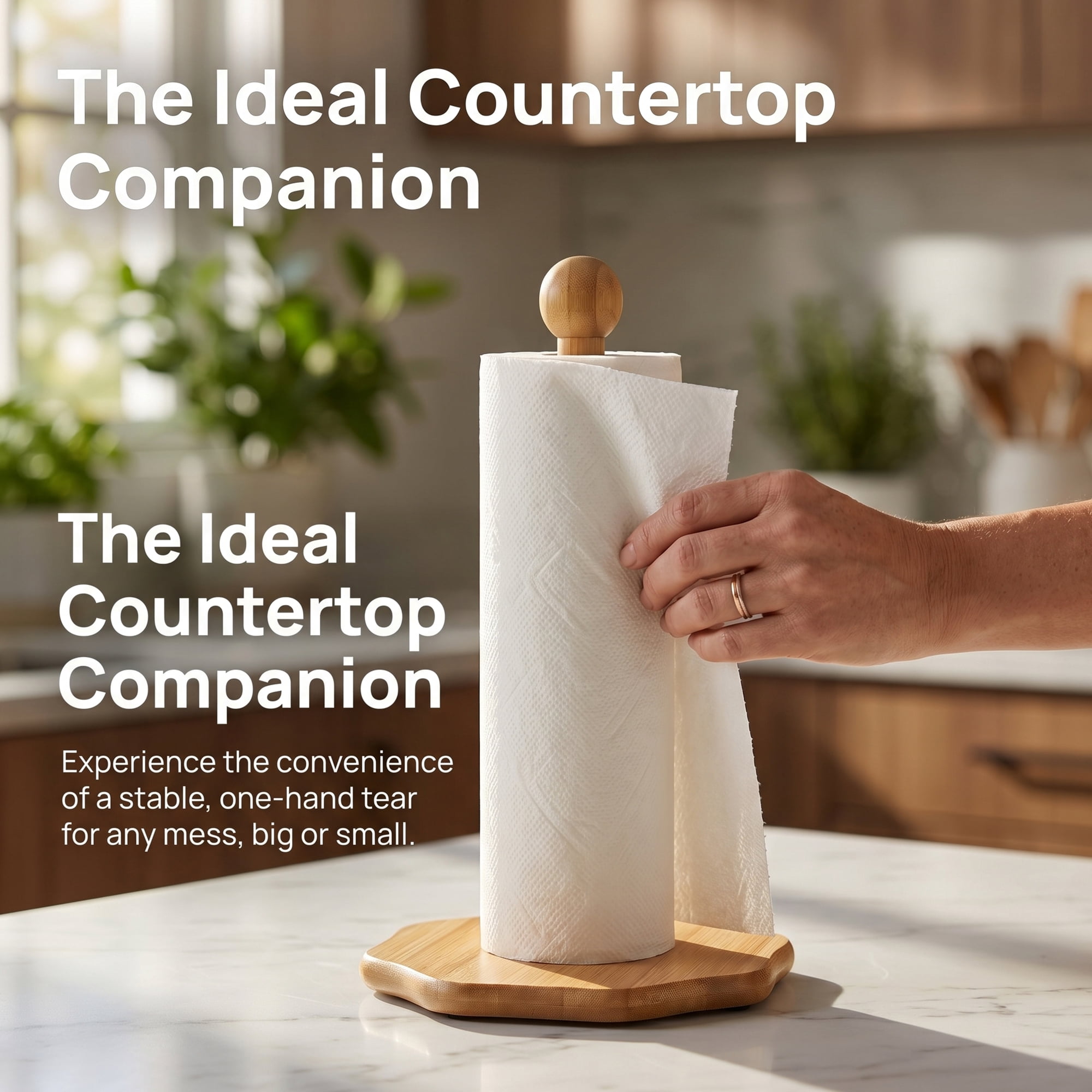 Unique Bargains Paper Towel Holder Countertop Non Slip Base Wood Natural F 11.6x5.7inch