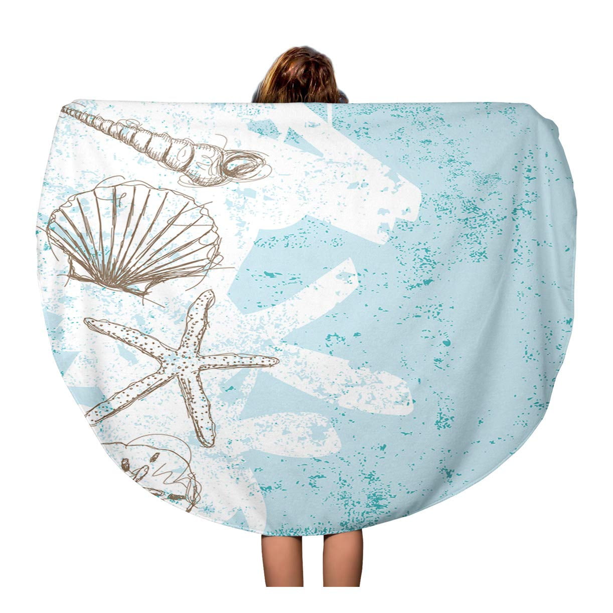 SIDONKU 60 inch Round Beach Towel Blanket Dollar Seashells Over ...