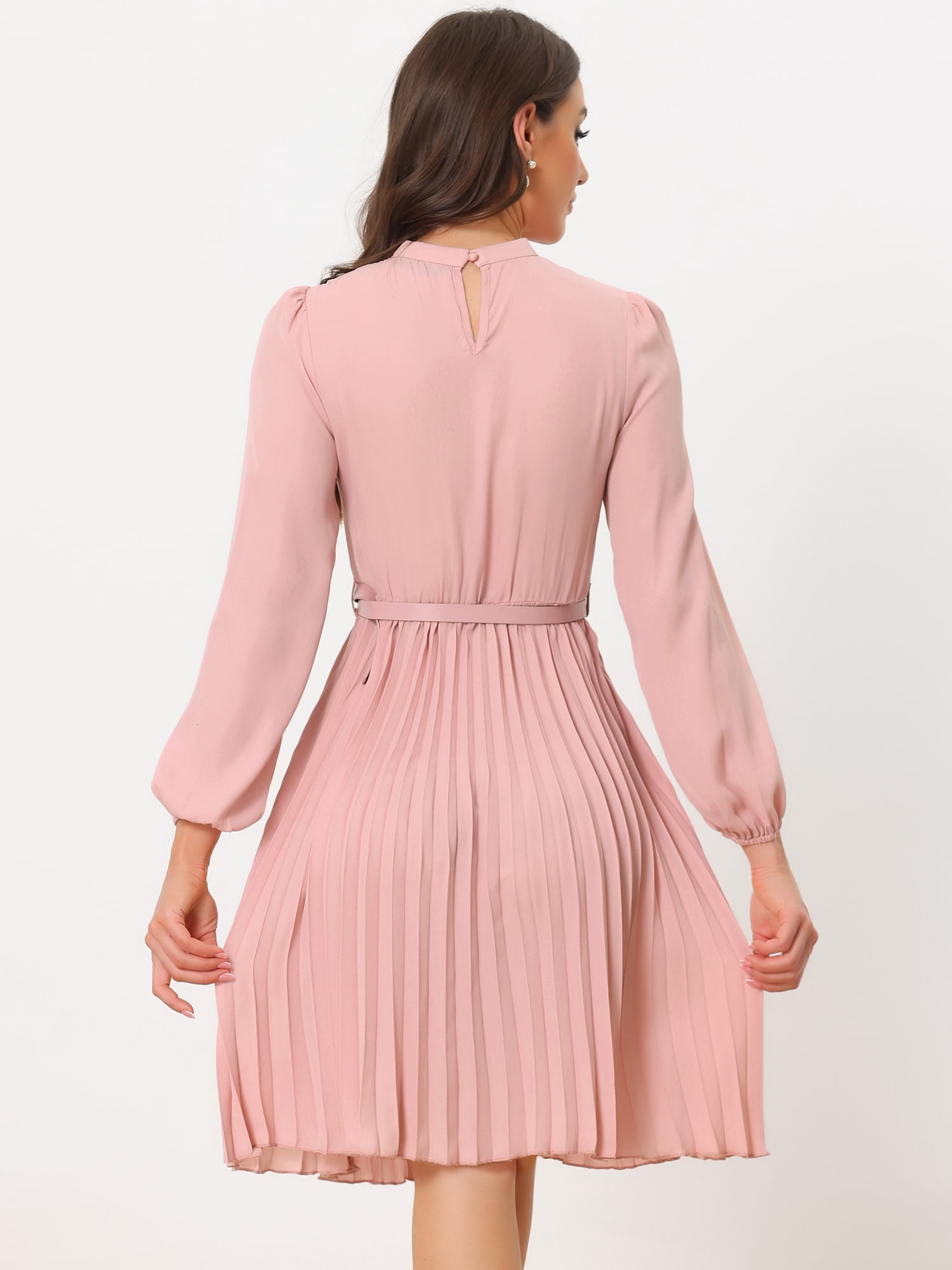 DARING DIVA Work Shirt Long Sleeve Pleated Midi Dress L Light Pink