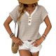 thumbnail image 5 of Camisas de Manga Corta de las Mujeres de Verano Empalmado de Punto con Cuello en V Botón Superior, Poliéster Ligero para el Uso Diario Casual, 5 of 9