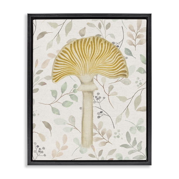 Stupell Industries Farmhouse Yellow Mushroom & Leaves Black Floating Frame Canvas Art, 17 x 21, by Lil' Rue