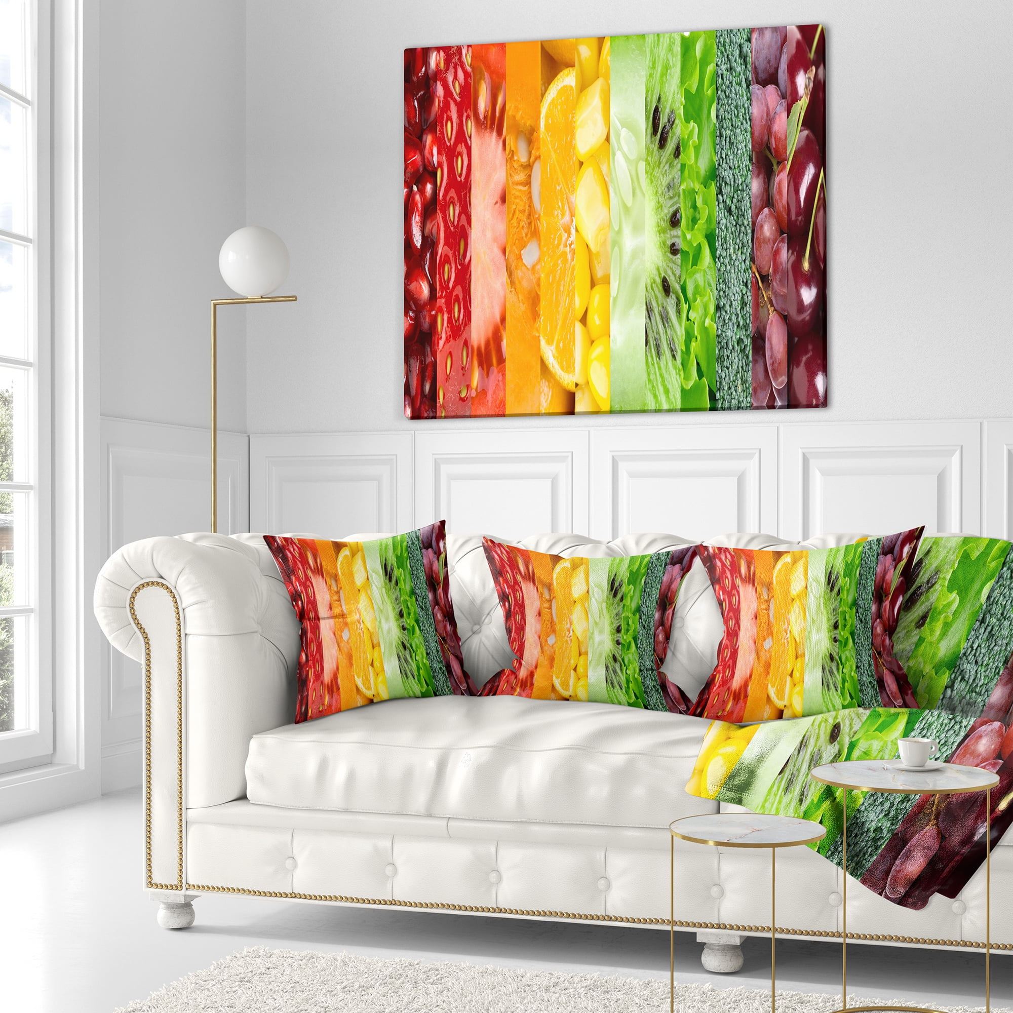 Designart Fruits Berries and Vegie Collage - Floral Throw Pillow - 16x16