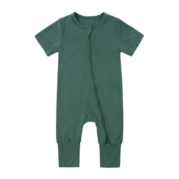 YOUSNH Baby Rompers Footless Pajamas Zipper Short Sleeve Sleeper Jumpsuit Baby Kids Bodysuits Dark Green 3-6 Months