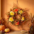 thumbnail image 5 of Artificial Fall Wreath, Autumn Realistic Yellow Orange Rose Christmas Wreath, 14.96 Inch Lightweight Front Door Harvest Floral Hanging Wreath For Front Door Porch Thanksgiving Home Decor,1Pc, 5 of 7