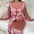 thumbnail image 5 of Tnhcen Women's Solid Color Lace Trim Long Sleeve Satin-Like Robe - Comfortable Lightweight Sleepwear Loungewear for Home S-XL, 5 of 7