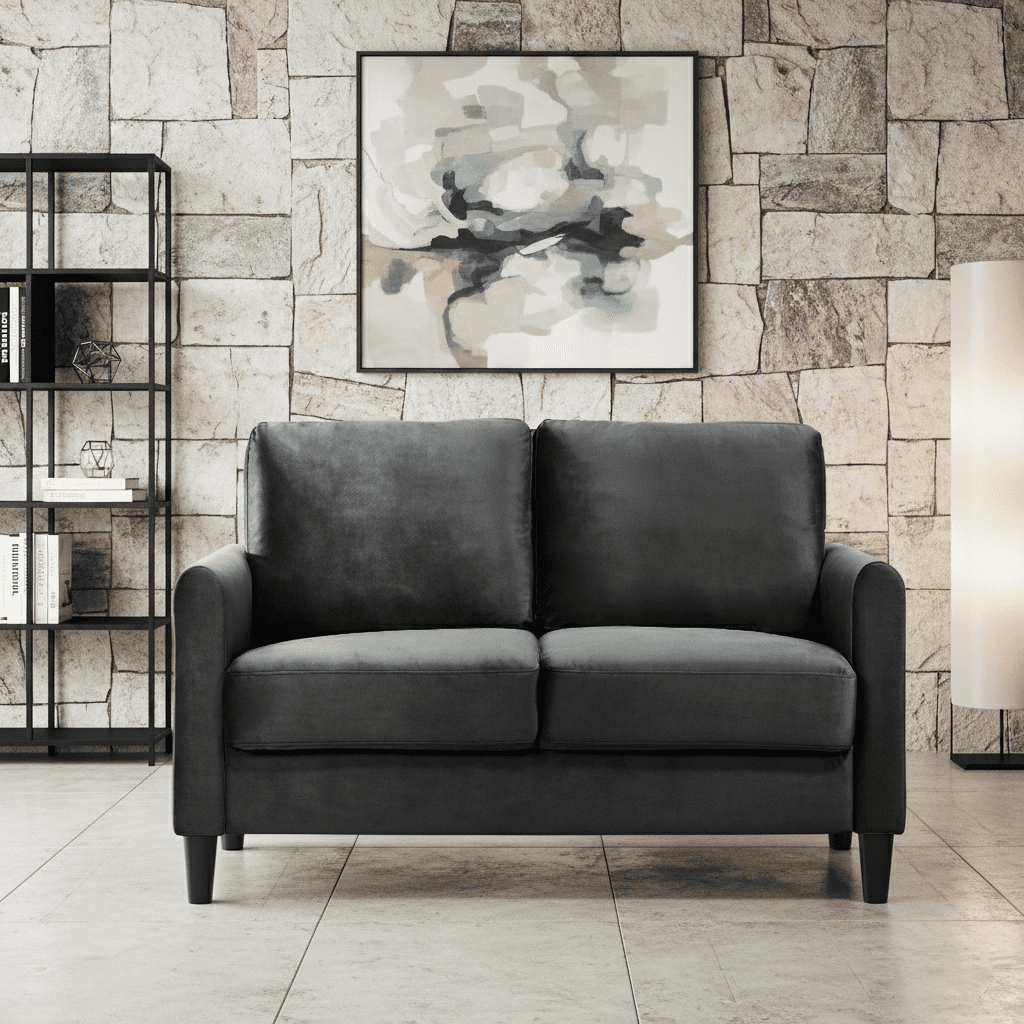 Home Design Airell 2-Piece Living Room Set with Loveseat and Sofa, Soft Velvet Fabric, Modern Upholstered Design, Dark Gray